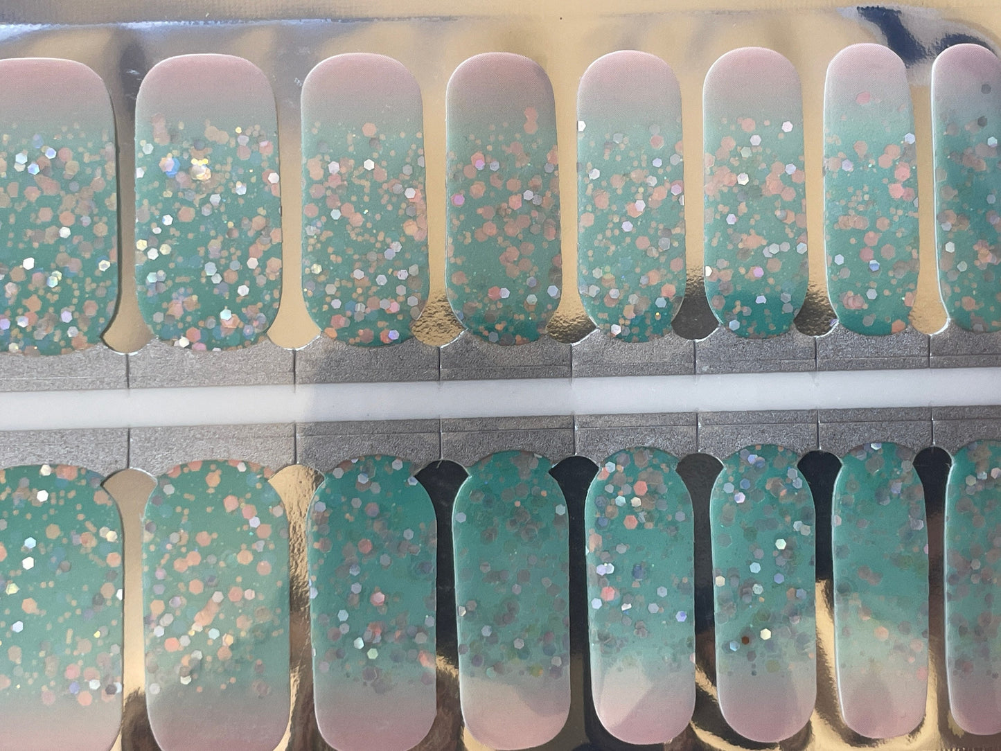 Glitter Ombre Seafoam Nail Wraps - Dry Nail Polish - Long Wear Nail Wraps - Nail Strips - Nail Decals