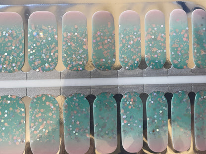 Glitter Ombre Seafoam Nail Wraps - Dry Nail Polish - Long Wear Nail Wraps - Nail Strips - Nail Decals