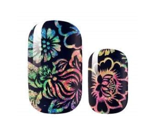 Nail Wraps - Nail Stickers - Black and Rainbow Flowers - Dry Nail Polish - Long Wear Nail Wraps