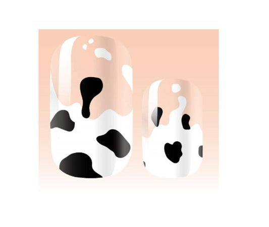 Transparent Nail Wraps - Nail Stickers - Dairy Farm - Cows and Milk - Black and White - Dry Nail Polish - Long Wear Nail Wraps - Nail Decals