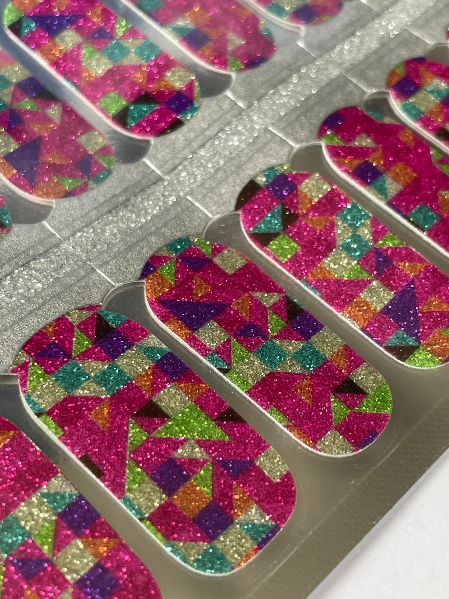 Glitter Nail Wraps - Nail Strips - Nail Decals - Nail Polish - Pink Geometric - Barbie nails