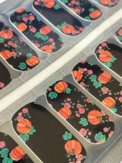 Pumpkin and Roses - Thanksgiving Nail Wraps - Long Lasting Nail Wraps - Nail Strips - Dry Nail Polish