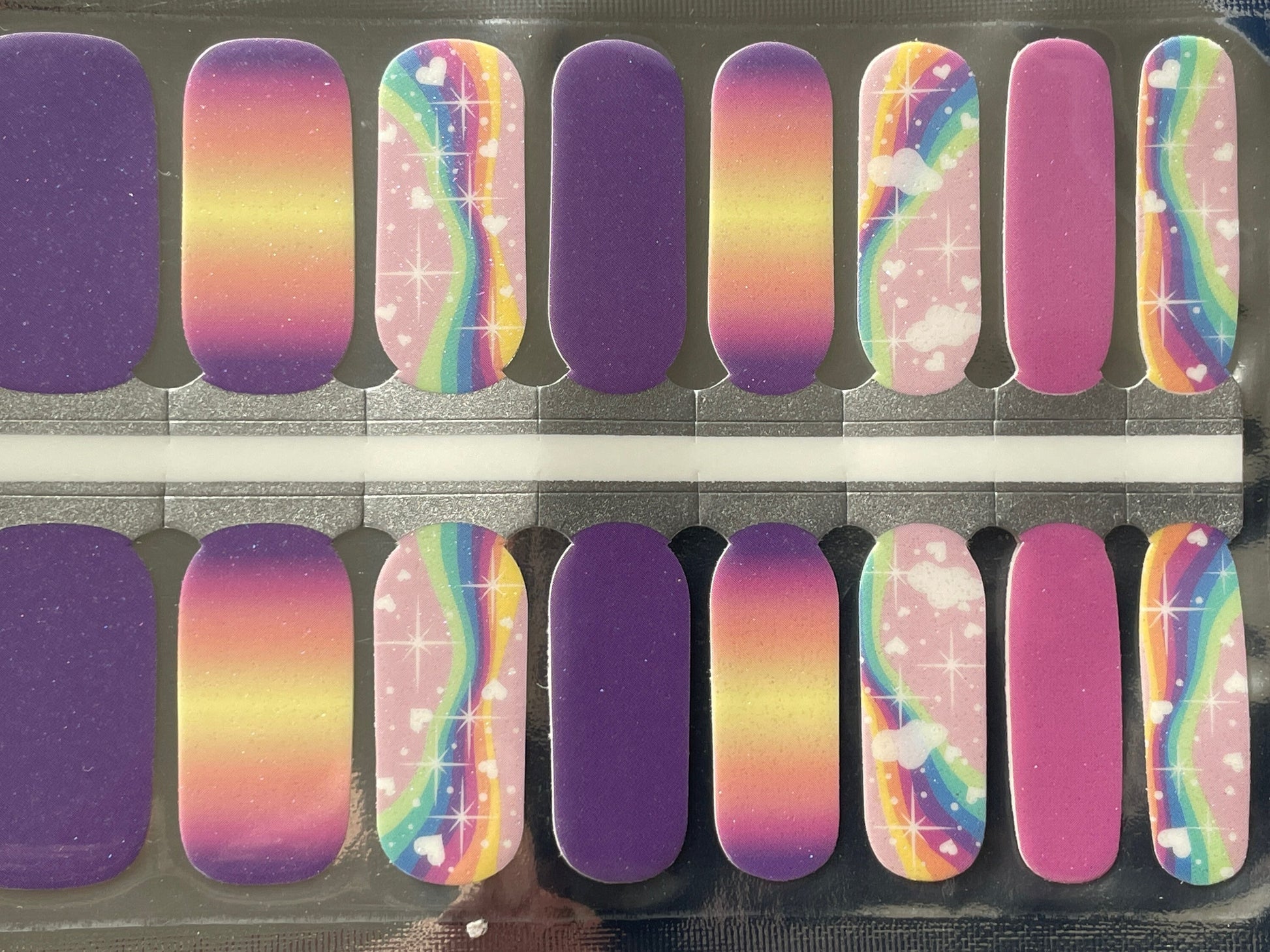 Nail Wraps - Nail Stickers - Pink Rainbow with Clouds - Dry Nail Polish - Long Wear Nail Wraps