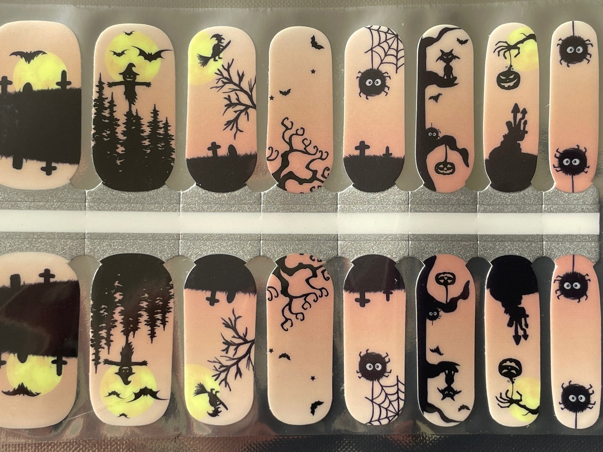 Halloween Nail Wraps - Nail Stickers - Full Moon Cemetery - Bats - Long Wear Nail Wraps - Nail Decals