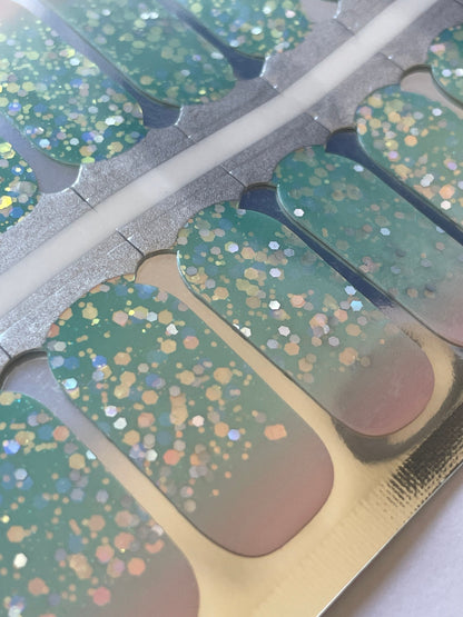 Glitter Ombre Seafoam Nail Wraps - Dry Nail Polish - Long Wear Nail Wraps - Nail Strips - Nail Decals