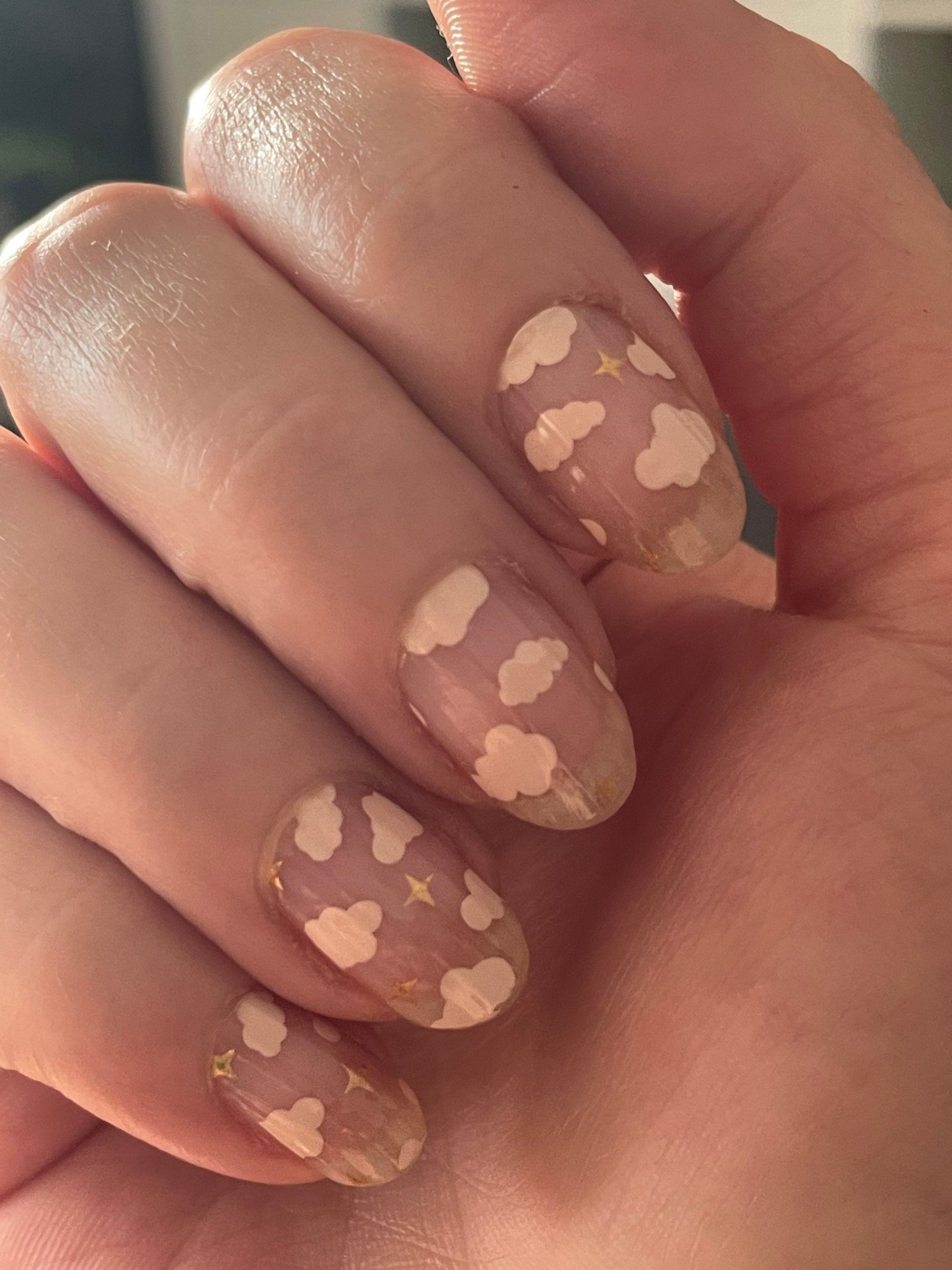 Transparent - Pink Clouds and Stars Nail Wrap Overlay - Dry Nail Polish - Long Wear Nail Wraps