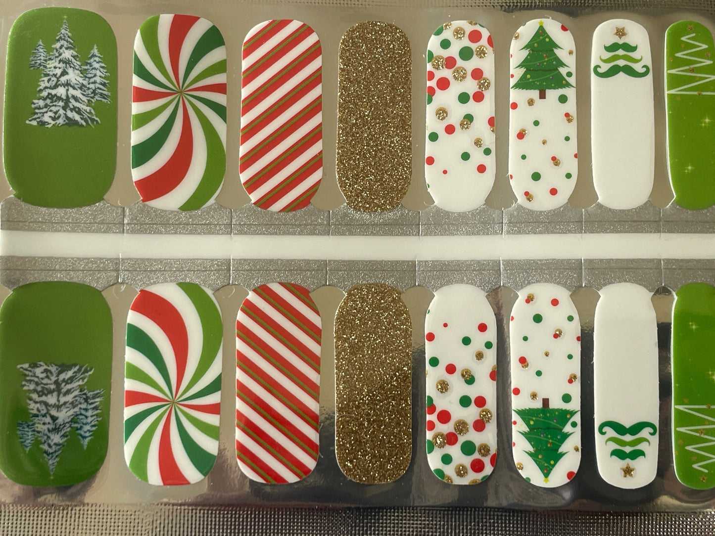 Glitter Christmas Tree Candy Cane Nail Wrap - Winter - Holiday - Nail Wrap - Nail Strip - Dry Nail Polish