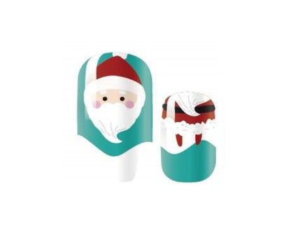 Teal Santa Nail Strips - Christmas Holiday Nail Wrap - Nail Strip - Dry Nail Polish