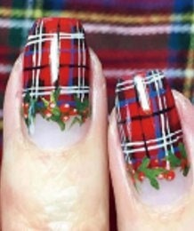 Christmas Holly and Tartan - Holiday Plaid Nail Wrap - Nail Strip - Dry Nail Polish