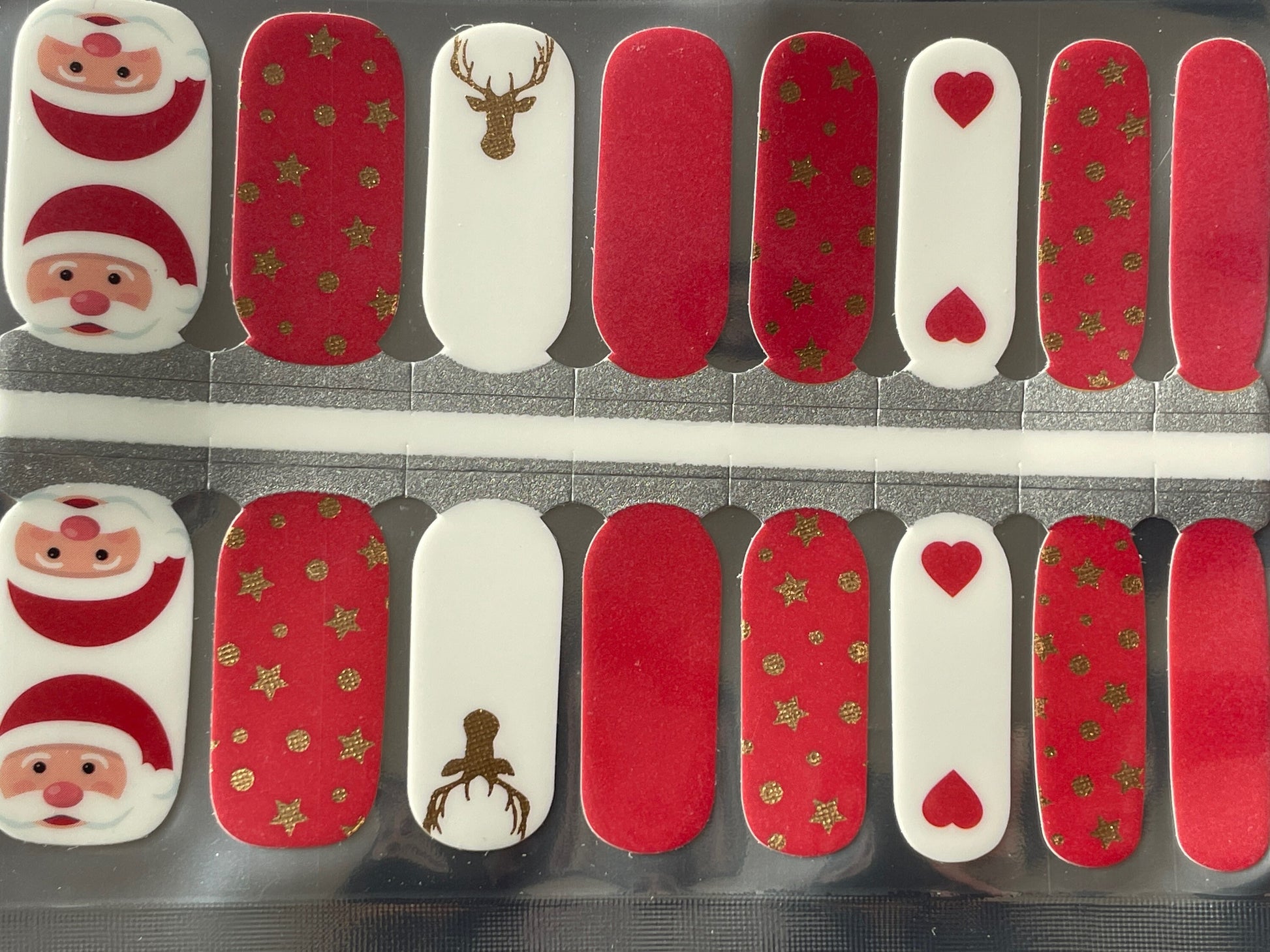 Red and White and Gold Christmas - Holiday Nail Wrap - Nail Strip - Dry Nail Polish