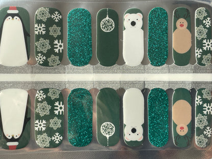 Christmas Penguins and Snowflake Nail Wraps - Holiday Nail Wrap - Nail Strip - Dry Nail Polish