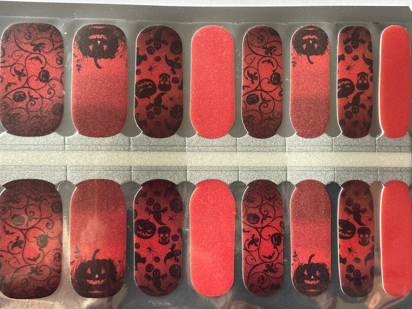 Spooky Jack-O-Lantern Nail Wraps - Halloween Nail Stickers - Black and Orange - Dry Nail Polish - Long Wear Nail Wraps