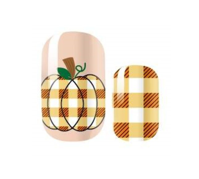 Gingham Pumpkin Glitter Nail Wraps - Autumn Nail Stickers - Dry Nail Polish - Long Wear Nail Wraps