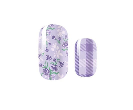 Nail Wraps - Purple Floral Gingham - Nail Stickers - Nail Polish Wraps - Nail Decals