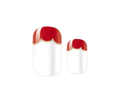 Transparent - Scalloped Red and Gold French Manicure - Dry Nail Polish - Long Wear Nail Wraps