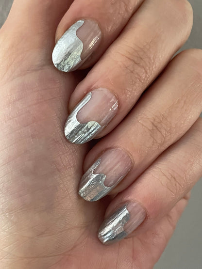 Transparent - Silver Clouds French Manicure - Dry Nail Polish - Long Wear Nail Wraps