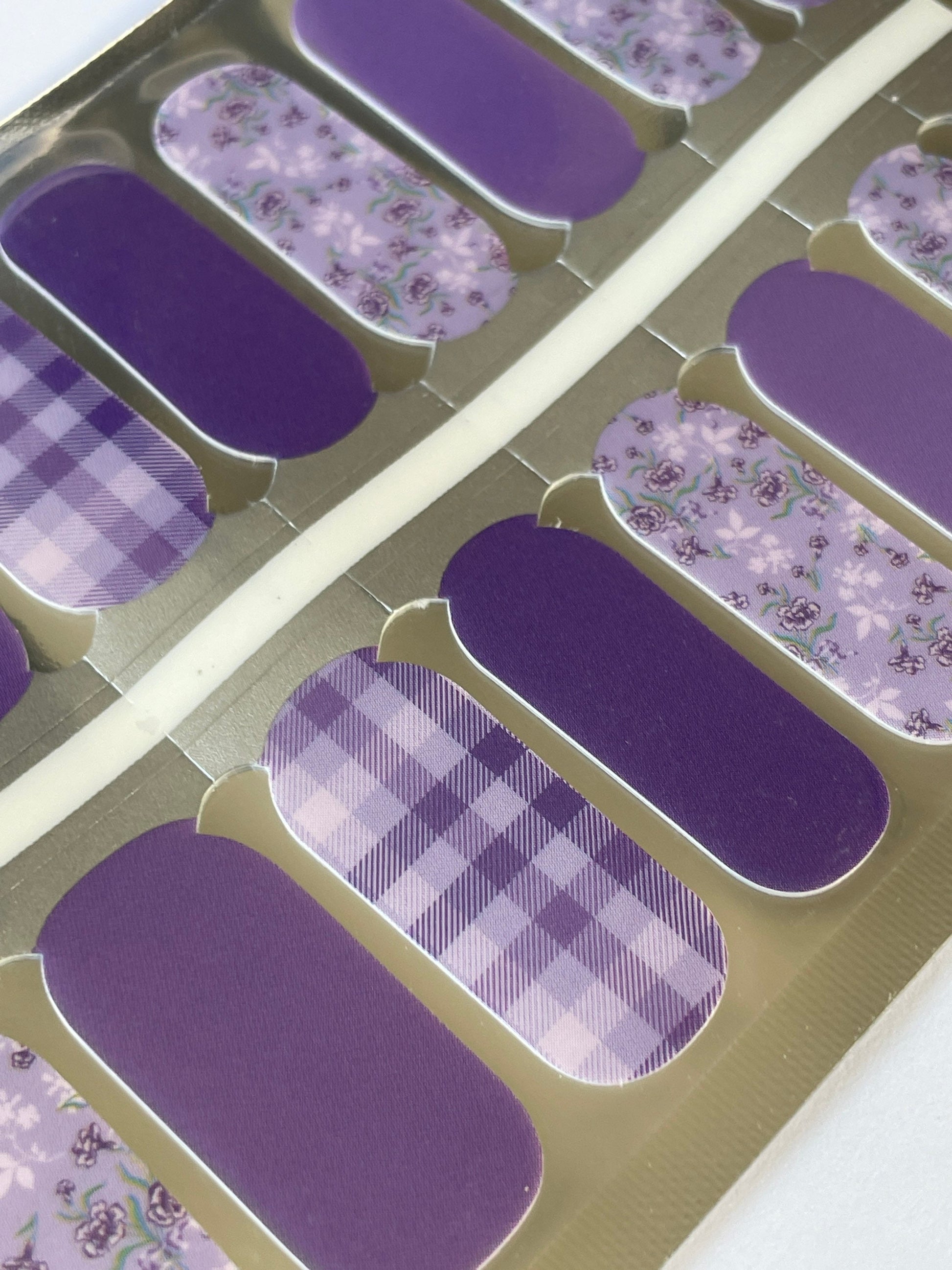 Nail Wraps - Purple Floral Gingham - Nail Stickers - Nail Polish Wraps - Nail Decals