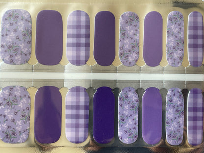 Nail Wraps - Purple Floral Gingham - Nail Stickers - Nail Polish Wraps - Nail Decals