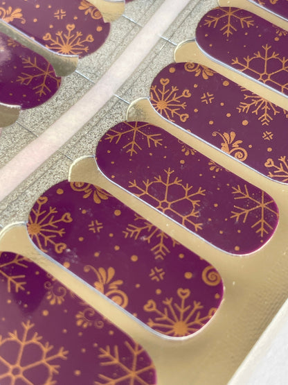 Winter Nail Wraps - Purple with Gold Snowflakes - Holiday - Nail Wrap - Nail Strip - Dry Nail Polish