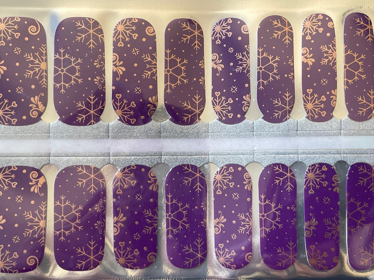 Winter Nail Wraps - Purple with Gold Snowflakes - Holiday - Nail Wrap - Nail Strip - Dry Nail Polish