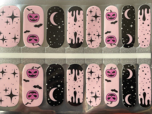 Pink and Black Halloween Nail Wraps - Nail Stickers - Dry Nail Polish - Long Wear Nail Wraps - Nail Decals