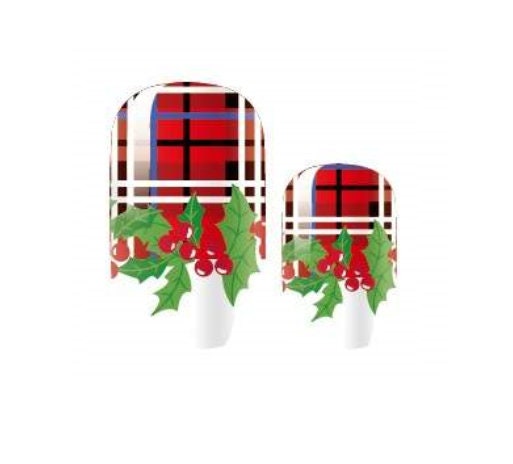 Christmas Holly and Tartan - Holiday Plaid Nail Wrap - Nail Strip - Dry Nail Polish