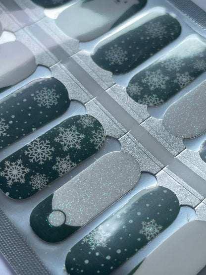 Christmas Polar Bear and Snowflake Nail Wraps - Glitter Holiday Nail Wrap - Nail Strip - Dry Nail Polish