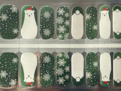 Christmas Polar Bear and Snowflake Nail Wraps - Glitter Holiday Nail Wrap - Nail Strip - Dry Nail Polish