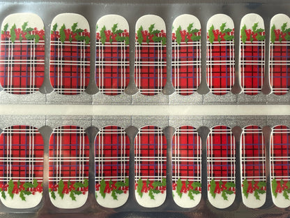 Christmas Holly and Tartan - Holiday Plaid Nail Wrap - Nail Strip - Dry Nail Polish