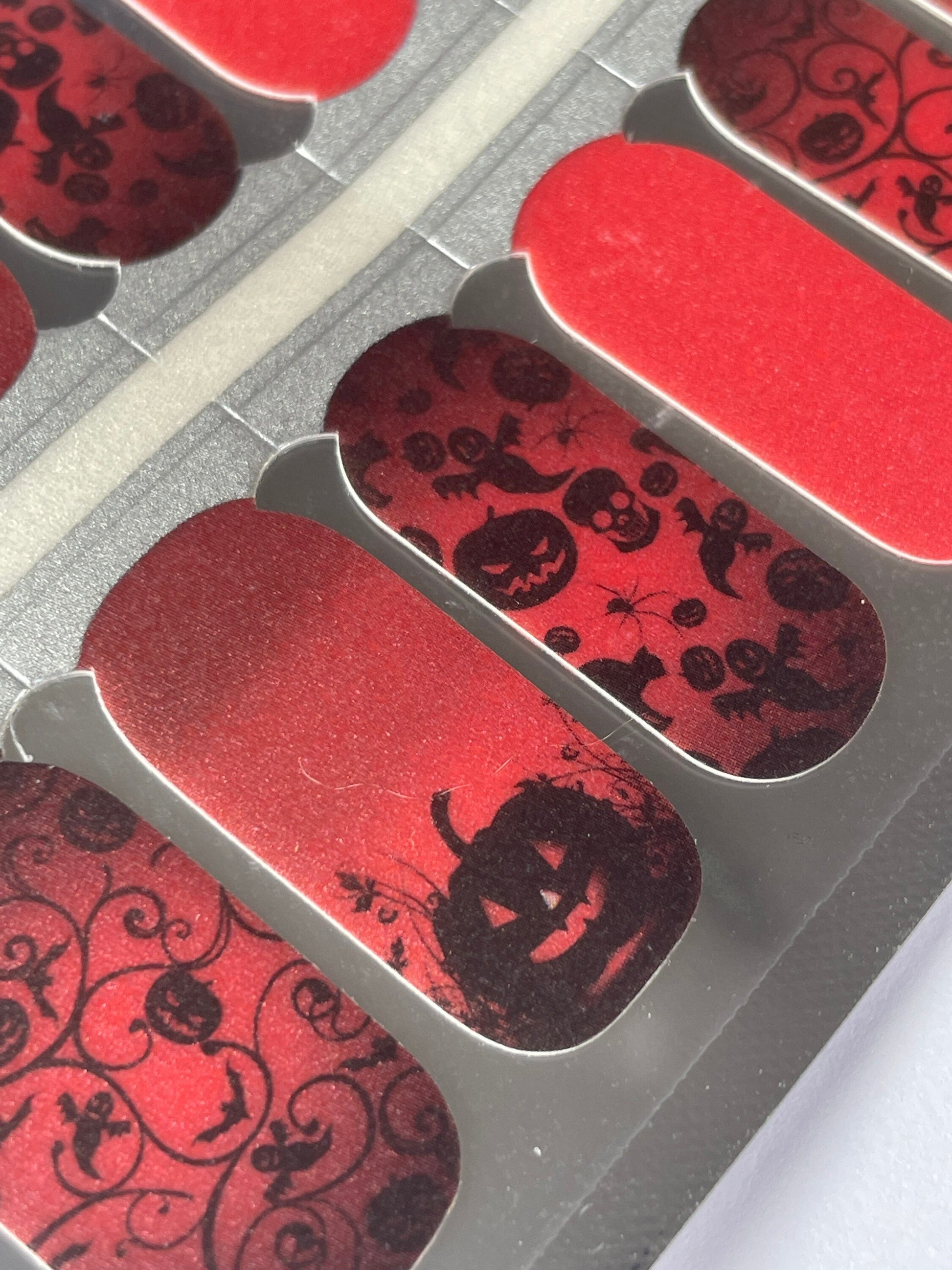 Spooky Jack-O-Lantern Nail Wraps - Halloween Nail Stickers - Black and Orange - Dry Nail Polish - Long Wear Nail Wraps