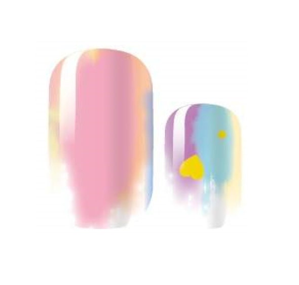 Glitter hearts and stars Abstract Watercolor Nail Wraps - Pink Blue Yellow - Nail Wrap - Dry Nail Polish