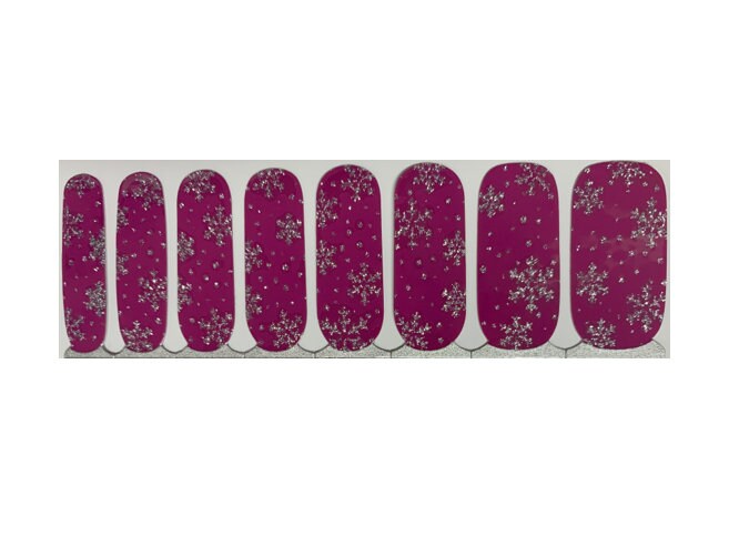 Winter Nail Wraps - Pinkish Purple with Silver Snowflakes - Holiday - Nail Wrap - Nail Strip - Dry Nail Polish