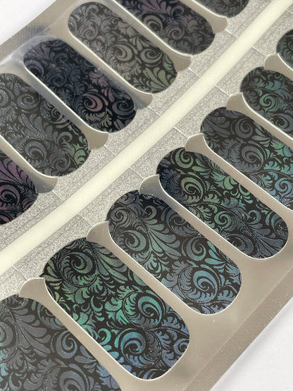 Victorian Velvet - Black and Iridescent Nail Wraps - Nail Stickers - Dry Nail Polish - Long Wear Nail Wraps