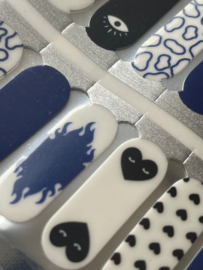 Transparent - Abstract Navy and Black - Hearts, Eyes, Smileys - Pastel - Nail Wrap - Dry Nail Polish - Nail Stickers