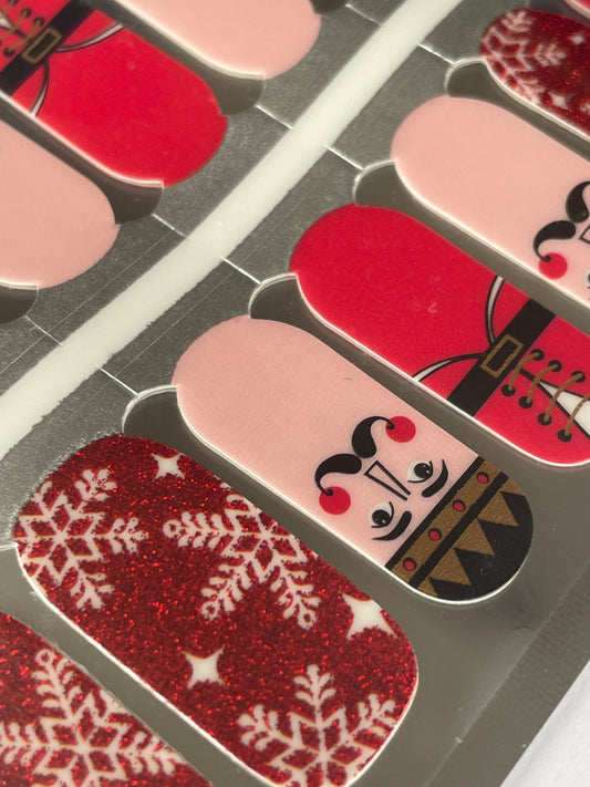 The Nutcracker - Christmas Nail Wraps - Red Glitter Snowflakes - Dry Nail Polish - Long Wear Nail Wraps