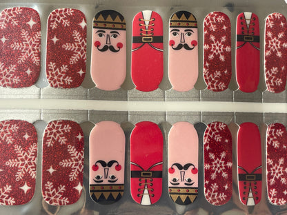 The Nutcracker - Christmas Nail Wraps - Red Glitter Snowflakes - Dry Nail Polish - Long Wear Nail Wraps