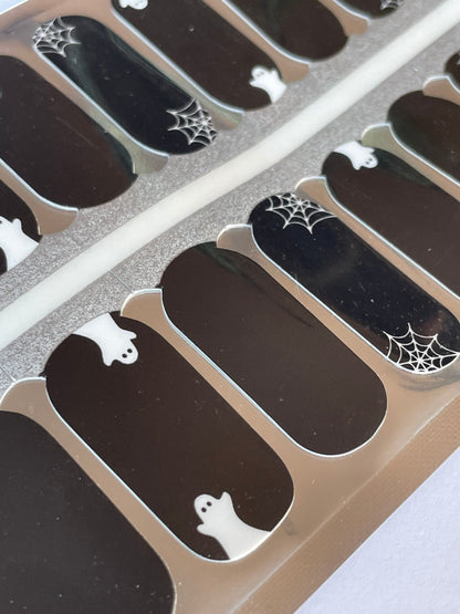 Peeking Ghosts - Spider web - Black and White - Nail Wrap - Nail Strip - Halloween