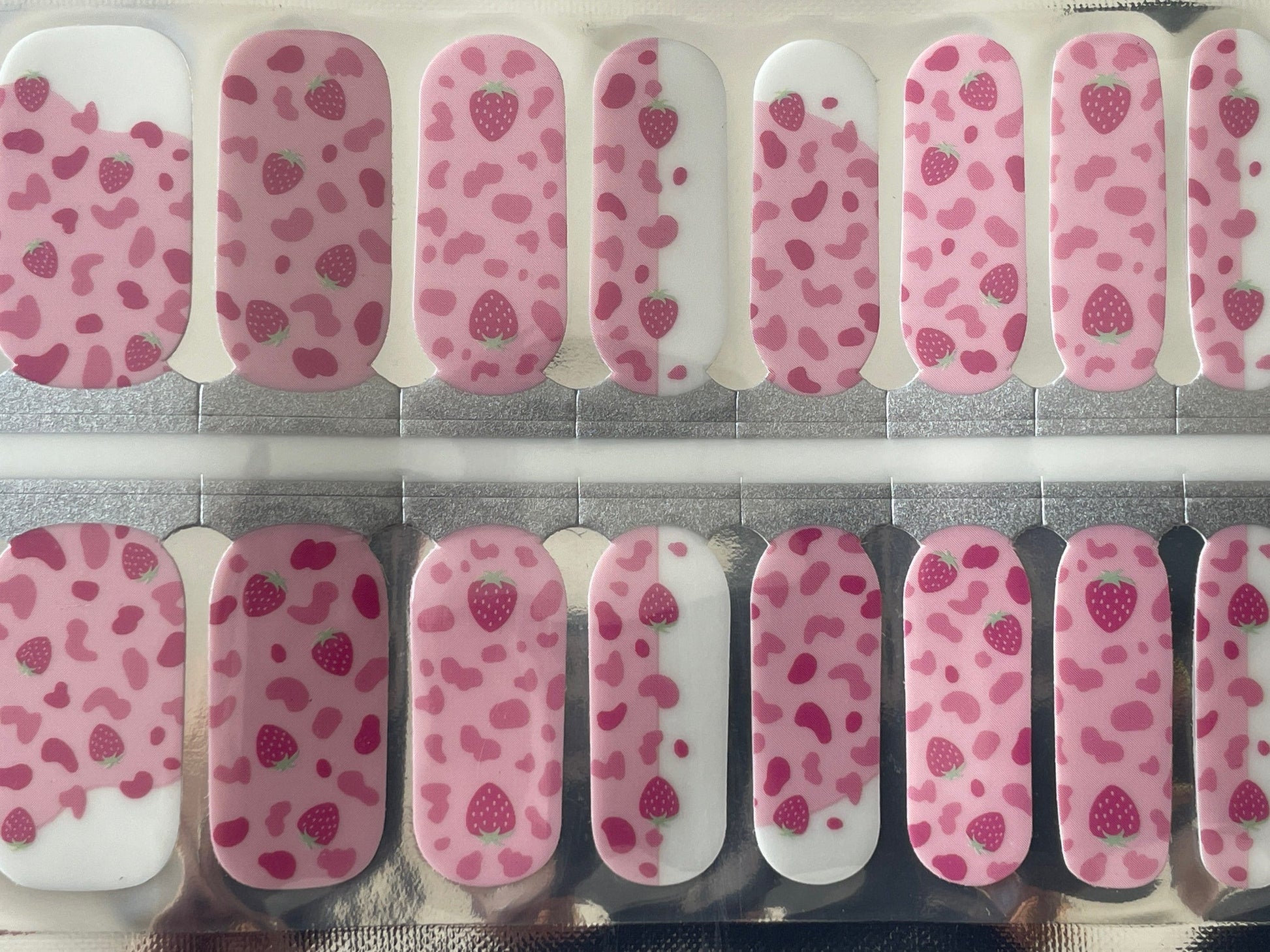 Strawberries and Cream - Pink and White Nail Wraps - Nail Stickers - 100% Nail Polish - Nail Decals