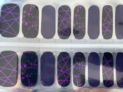 Purple Splatter Laser Beam - Purple and Black - Dry Nail Polish - Long Wear Nail Wraps - Nail Polish Wraps