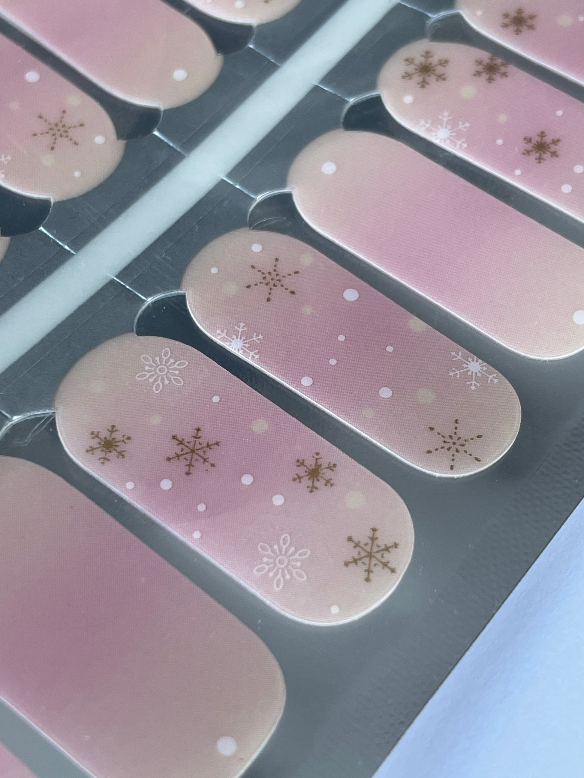 Gold and White Snowflake on Pink - Holiday - Nail Wrap - Nail Strip - Dry Nail Polish