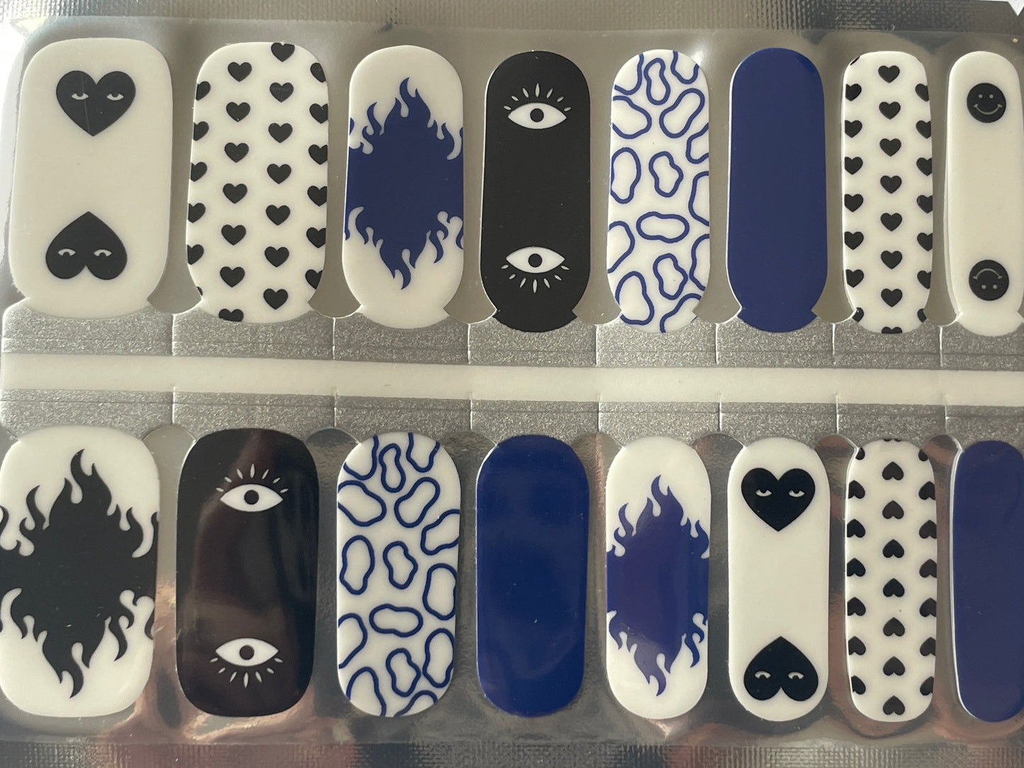 Transparent - Abstract Navy and Black - Hearts, Eyes, Smileys - Pastel - Nail Wrap - Dry Nail Polish - Nail Stickers