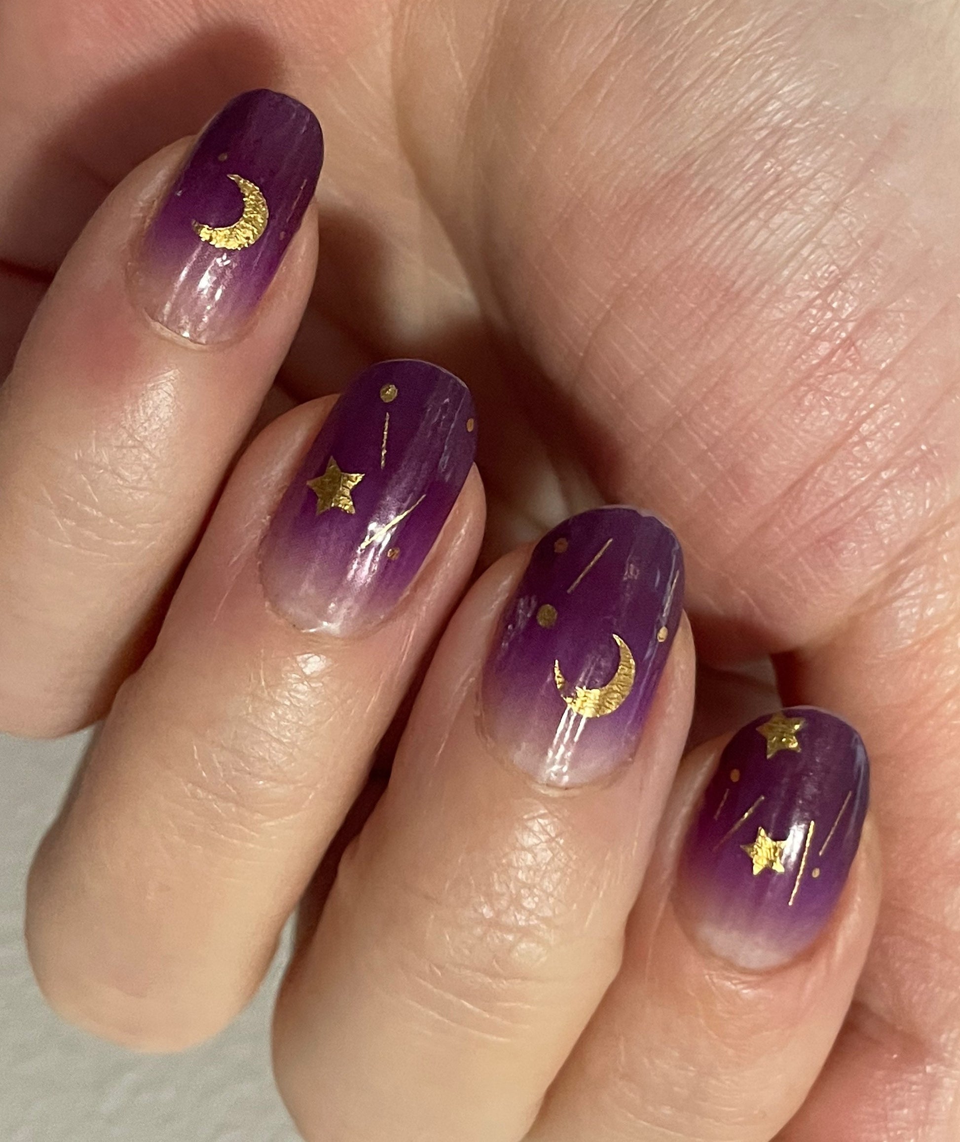 Nail Wraps - Nail Stickers - Nail Polish - Nail Decals - Purple and Gold - Galaxy - Space - Moon and Stars