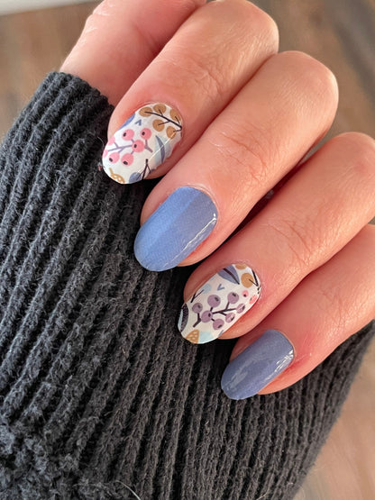 Botanical Blues - 100% Real Nail Polish - Nail Wrap - Dry Nail Polish - Nail Stickers - Nail Decals