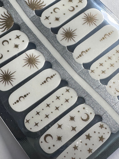 Transparent - Nail Wraps - Nail Stickers - Nail Polish - Nail Decals - White and Gold - Galaxy - Space - Sun and Moon