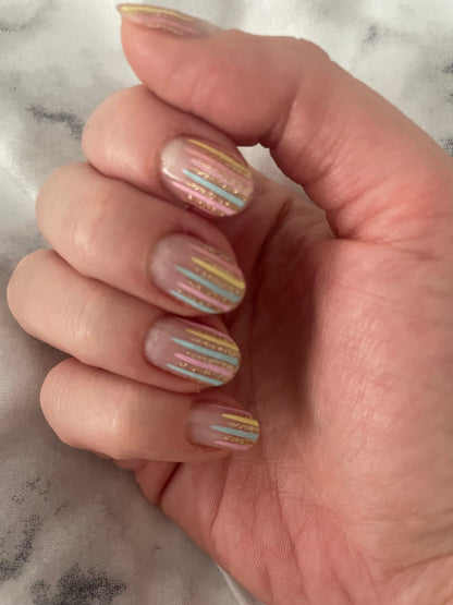 Gold glitter - Transparent pastel stripes - Pastel - Nail Wrap - Dry Nail Polish - Nail Stickers