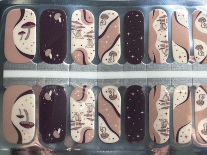 Mushroom Nail Wraps - Nail Decals - Nail Stickers - 100% Nail polish - Beige and Brown