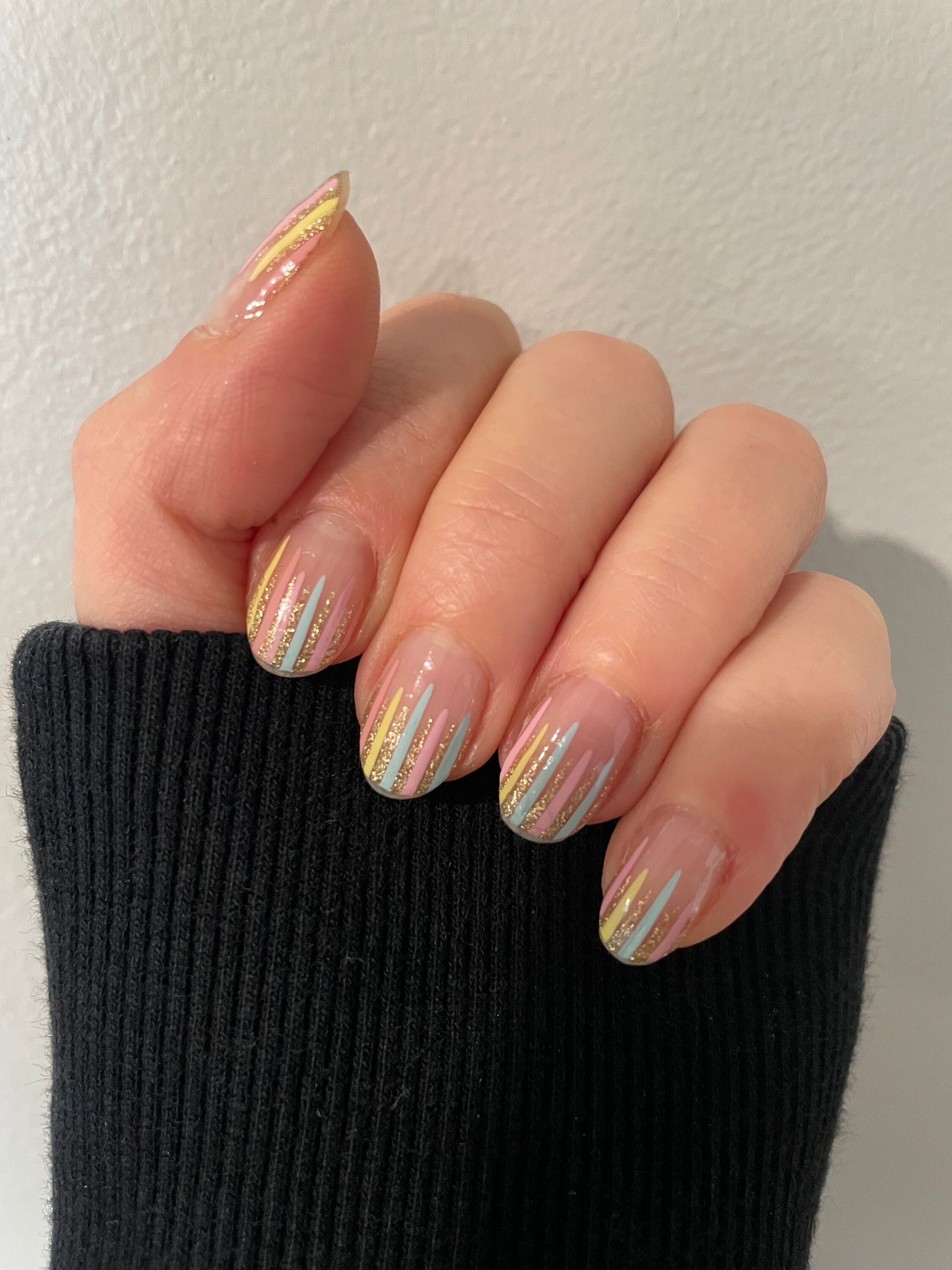 Gold glitter - Transparent pastel stripes - Pastel - Nail Wrap - Dry Nail Polish - Nail Stickers