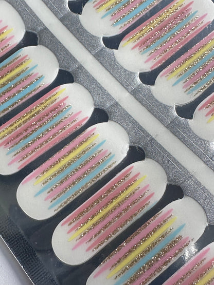 Gold glitter - Transparent pastel stripes - Pastel - Nail Wrap - Dry Nail Polish - Nail Stickers