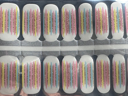 Gold glitter - Transparent pastel stripes - Pastel - Nail Wrap - Dry Nail Polish - Nail Stickers