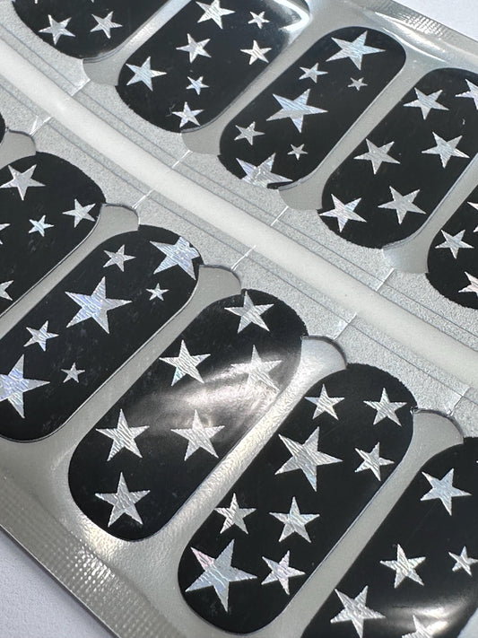 Black nail wraps with silver stars - Nail Stickers - Nail Polish - Nail Decals - Galaxy - Space - Stars